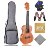 Concert Ukulele Ranch 23 inch Professional Wooden ukelele Instrument Kit With Free Online 12 Lessons Small Hawaiian Guitar Beginner ukalalee Starter Pack Bundle Gig bag&Tuner&Strap&4 Aquila String Set