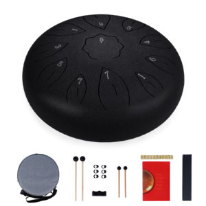 Ranch Steel Tongue Drum Kit 12 Inches 11 Notes Handpan Drum C Key Hand Drum for Beginners - Black