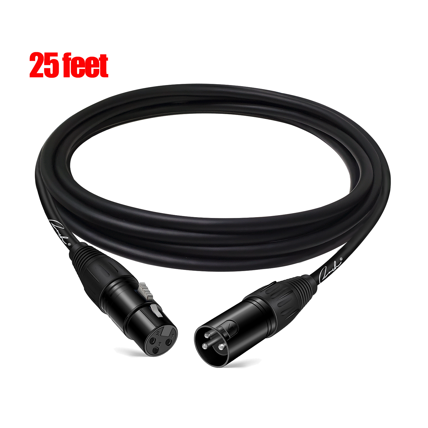 Ranch XLR Microphone Cable 25ft male to Female Balanced 3 Pin XLR Cable - Black