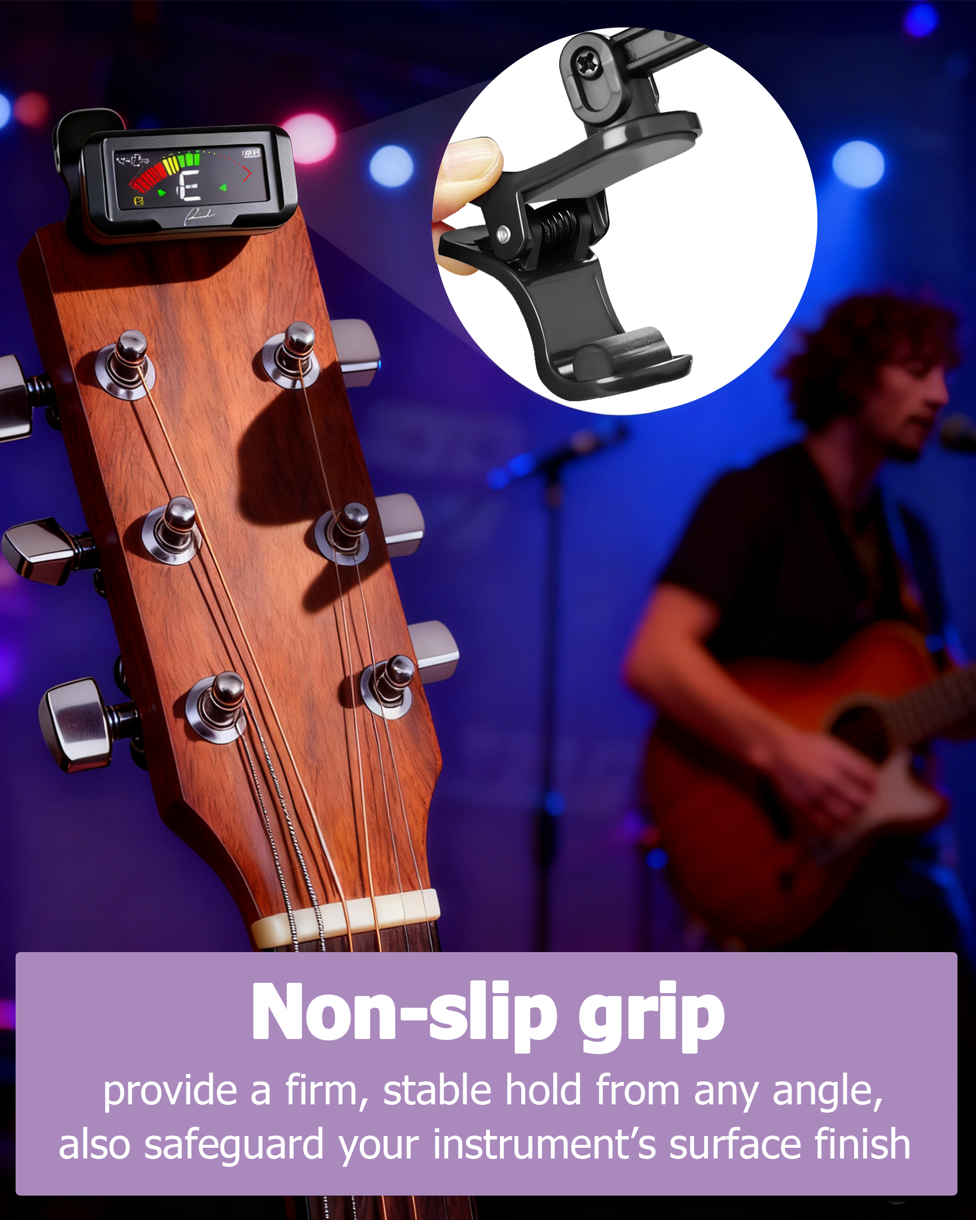Ranch Rechargeable Guitar Tuner Clip On Tuner for Acoustic Electric Guitar, Ukulele, Violin, Bass with Chromatic Tuning