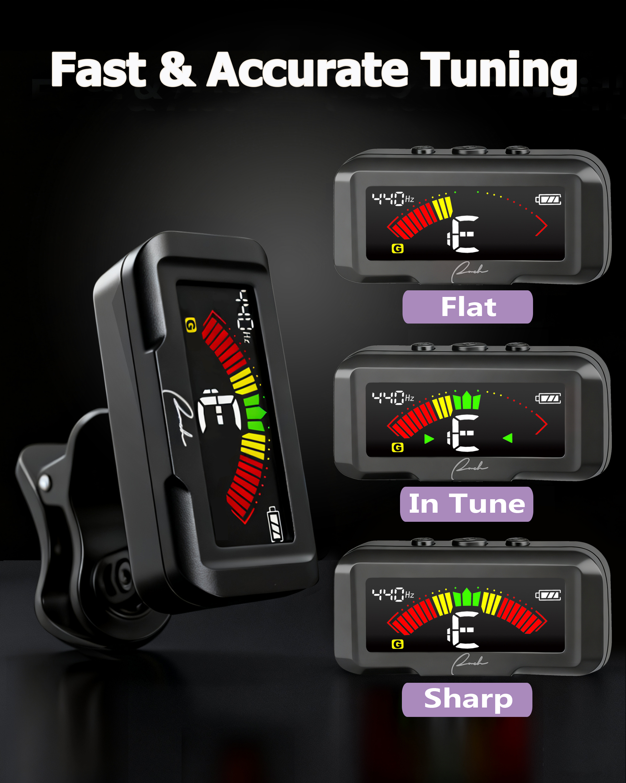 Ranch Rechargeable Guitar Tuner Clip On Tuner for AcousticElectric Guitar Ukulele, Violin, Bass with Chromatic Tuning Mode