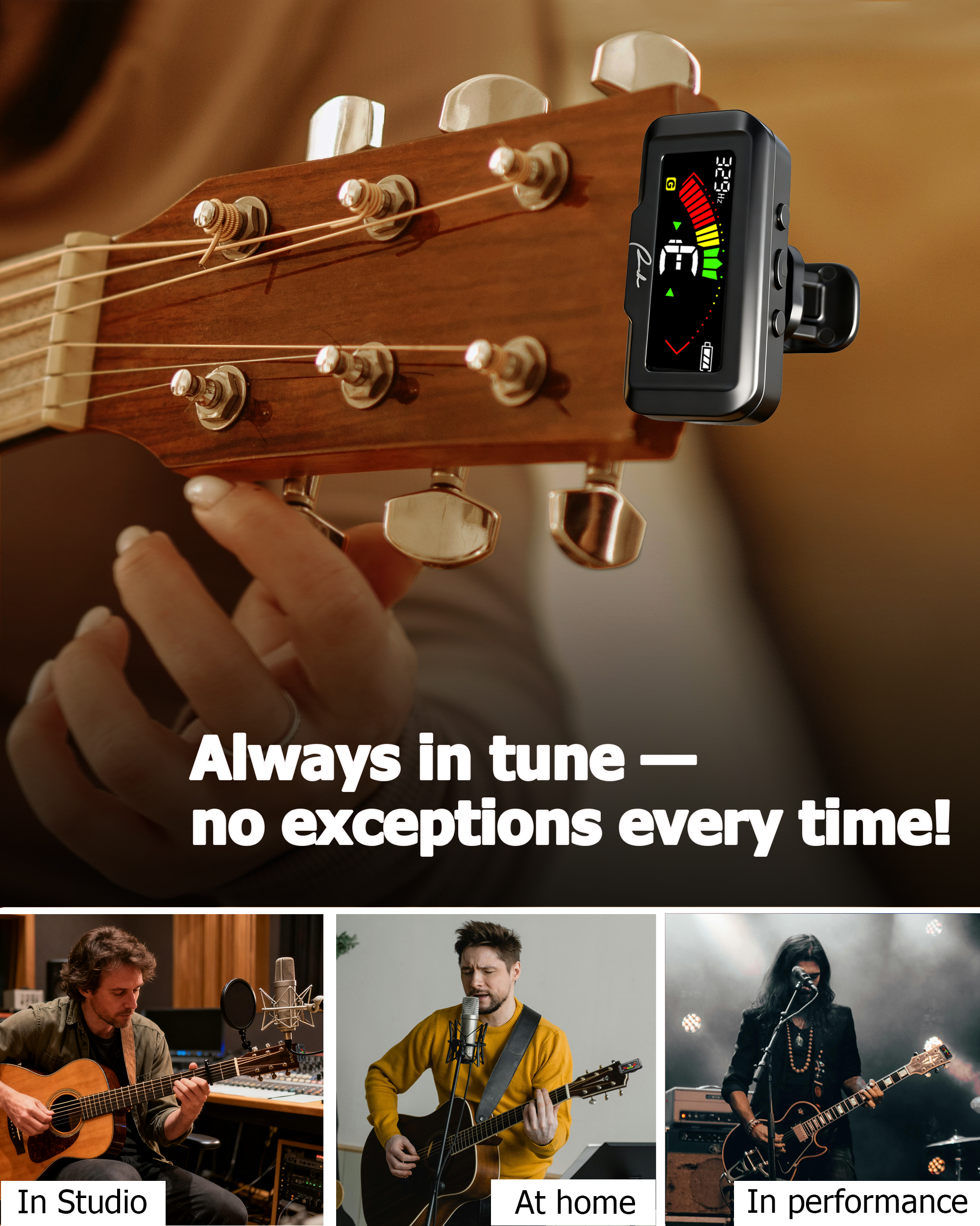 Ranch Rechargeable Guitar Tuner Clip On Tuner for AcousticElectric Guitar, Ukulele Violin, Bass with Chromatic Tuning Mode